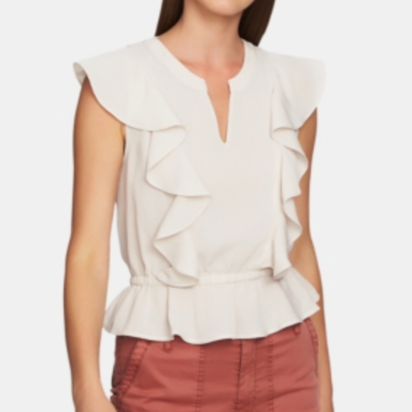 1 state gauze top with flounce sleeve in white swan L - Picture 1 of 6